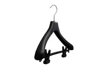 Suit hanger with clips and bar