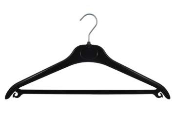 Shaped, open hanger with bar