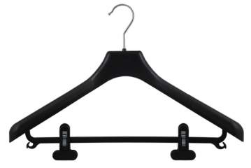 Suit hanger with clips and bar