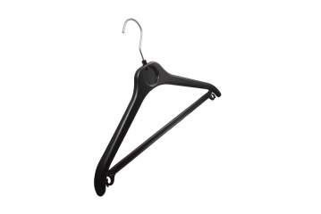 Shaped, open hanger with bar
