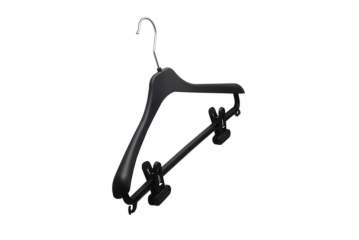 Suit hanger with bar and clips